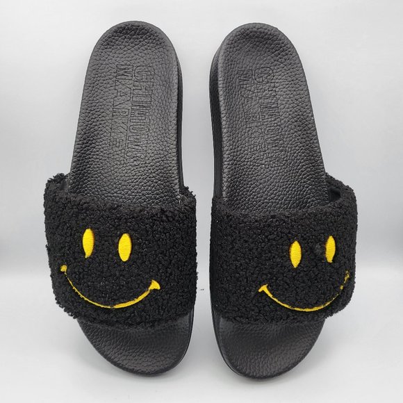NEW Men's Chinatown Market Sherpa Slides in Black/Yellow - Picture 3 of 9